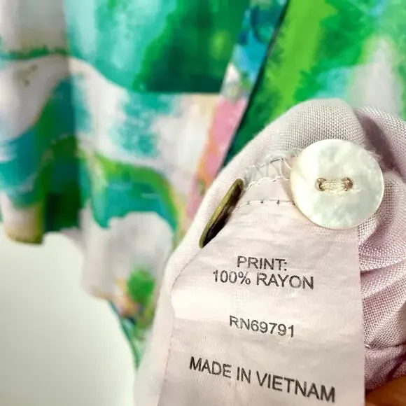 Anthropologie Fig & and Flower Large Pink Green Tropical Beach Blouse Shirt Top - Picture 7 of 8